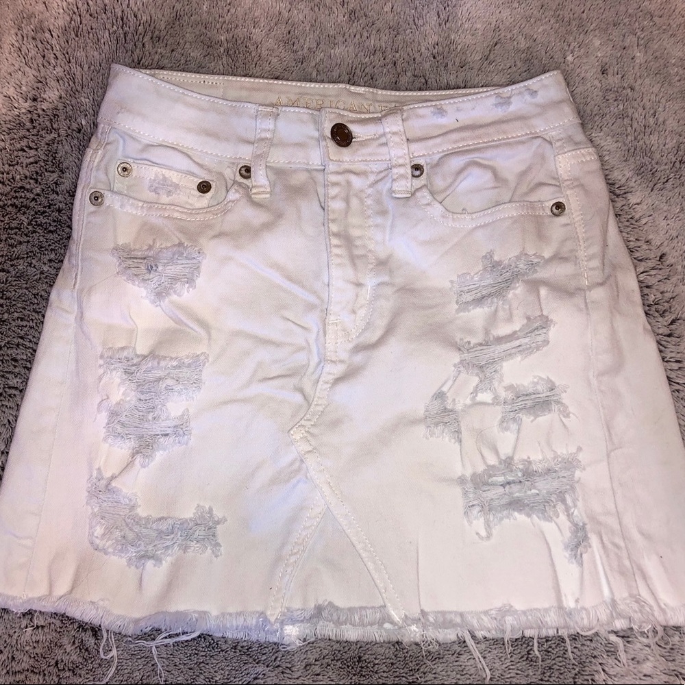 American Eagle white distressed denim skirt